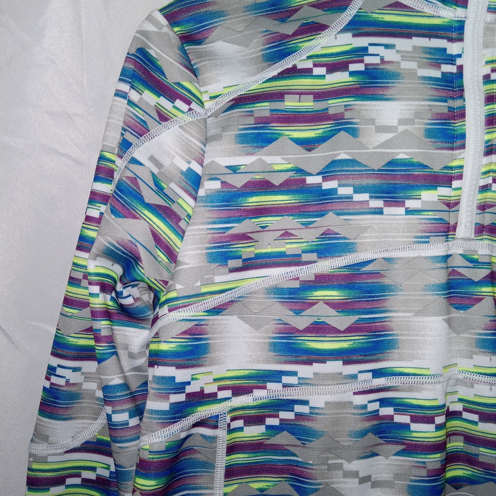 FILA Quarter Zip Pullover Geometric Neon Colors Fleece Lined Womens Size Large - Picture 4 of 15